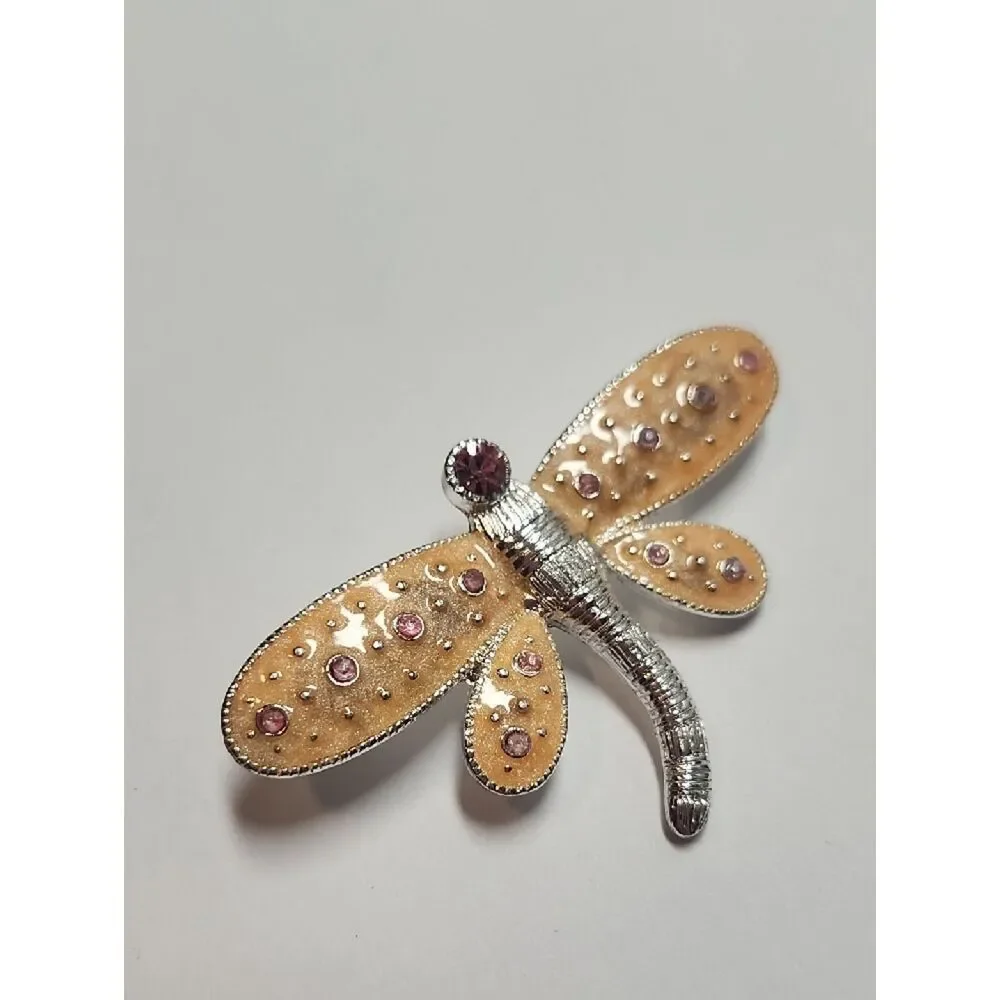 Dragonfly Brooch with Pink Crystals